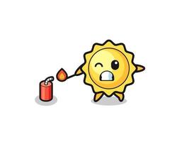 sun mascot illustration playing firecracker vector