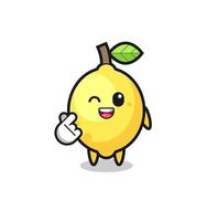 personaje de limón haciendo corazón de dedo coreano vector