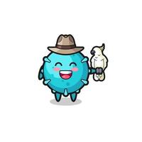 virus zookeeper mascot with a parrot vector