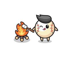 baseball character is burning marshmallow vector