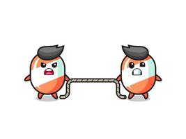 cute candy character is playing tug of war game vector