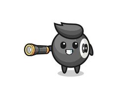 billiard mascot holding flashlight vector