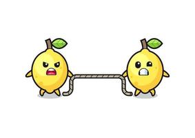 cute lemon character is playing tug of war game vector