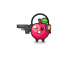 illustration of apple cartoon doing shooting range vector