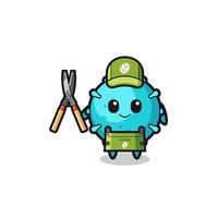 cute virus as gardener mascot vector