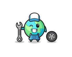 the earth character as a mechanic mascot vector