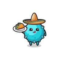 mascota de virus chef mexicano sosteniendo un taco vector