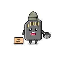 cute memory card beggar cartoon character vector