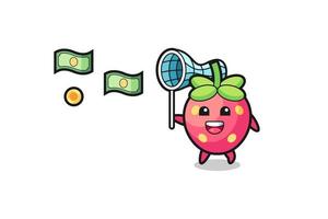 illustration of the strawberry catching flying money vector