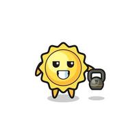 sun mascot lifting kettlebell in the gym vector