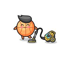 cute basketball holding vacuum cleaner illustration vector