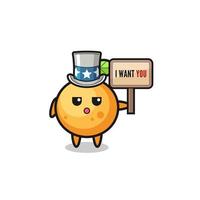 orange fruit cartoon as uncle Sam holding the banner I want you vector