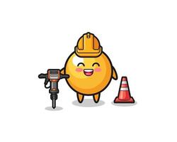 road worker mascot of ping pong holding drill machine vector