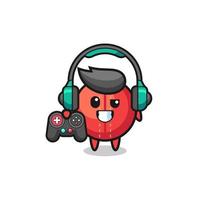 cricket ball gamer mascot holding a game controller vector