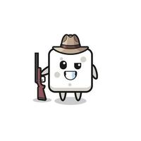 sugar cube hunter mascot holding a gun
