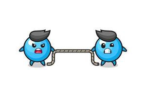 cute gum ball character is playing tug of war game vector