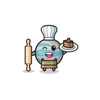 planet as pastry chef mascot hold rolling pin vector