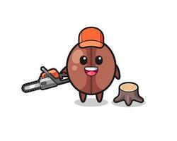 coffee bean lumberjack character holding a chainsaw vector