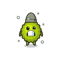 cute cartoon durian with shivering expression vector