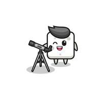 sugar cube astronomer mascot with a modern telescope vector