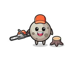 moon lumberjack character holding a chainsaw vector