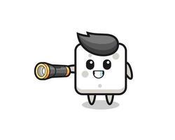 sugar cube mascot holding flashlight vector