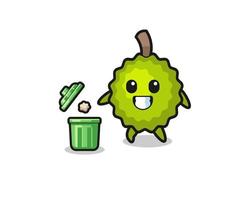 illustration of the durian throwing garbage in the trash can vector