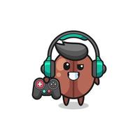 coffee bean gamer mascot holding a game controller vector