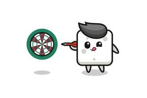 cute sugar cube is playing dart vector