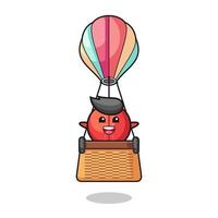 cricket ball mascot riding a hot air balloon vector