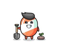 cute candy cartoon is planting a tree seed vector