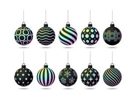 Christmas balls set. Collection of realistic holographic Christmas balls with different patterns of sequins. Vector illustration