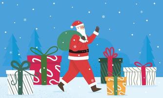Santa claus with gifts merry christmas happy new year winter holidays illustration vector