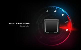 Overclocking the CPU clock speedometer. hi tech circuits fantastic absract backgroun. vector