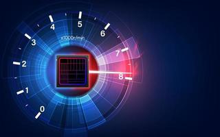 overclocking del velocímetro del reloj de la CPU. circuitos de alta tecnología fantástico fondo absract. vector