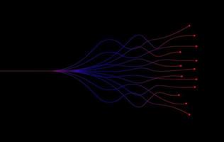 AI Artificial intelligence wave lines neural network purple blue and green light isolated on black background. Vector in concept of technology.