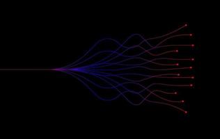 AI Artificial intelligence wave lines neural network purple blue and green light isolated on black background. Vector in concept of technology.