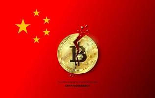 El gobierno de China ha anunciado la prohibición de que las instituciones financieras utilicen criptomonedas en el concepto de bitcoin agrietado. vector