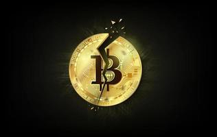 A broken or cracked Bitcoin on black background. Isolated on black. Bitcoin crash concept. vector illustration