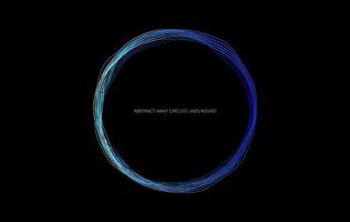 Abstract wavy circles lines round frame blue color isolated on black background. Technology modern concept. vector illustration