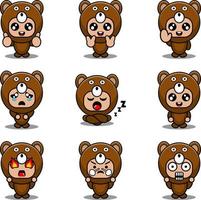 Conjunto de paquete de expresión de traje de mascota ilustración de vector de personaje de oso de dibujos animados