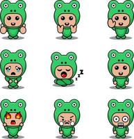 mascot costume expression bundle set frog cartoon character vector illustration