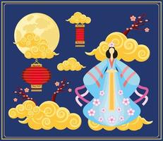 nubes chinas mujer tradicional vector