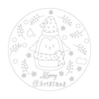 colection merry christmas with cute cartoon characters in circles with black lines vector