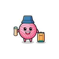 yarn ball mascot character as hiker vector