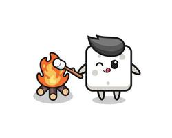 sugar cube character is burning marshmallow vector