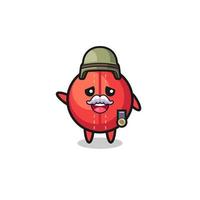 cute cricket ball as veteran cartoon vector