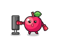 apple boxer cartoon doing training with punching bag vector