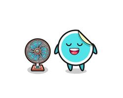 cute sticker is standing in front of the fan vector