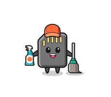 lindo personaje de tarjeta de memoria como mascota de servicios de limpieza vector